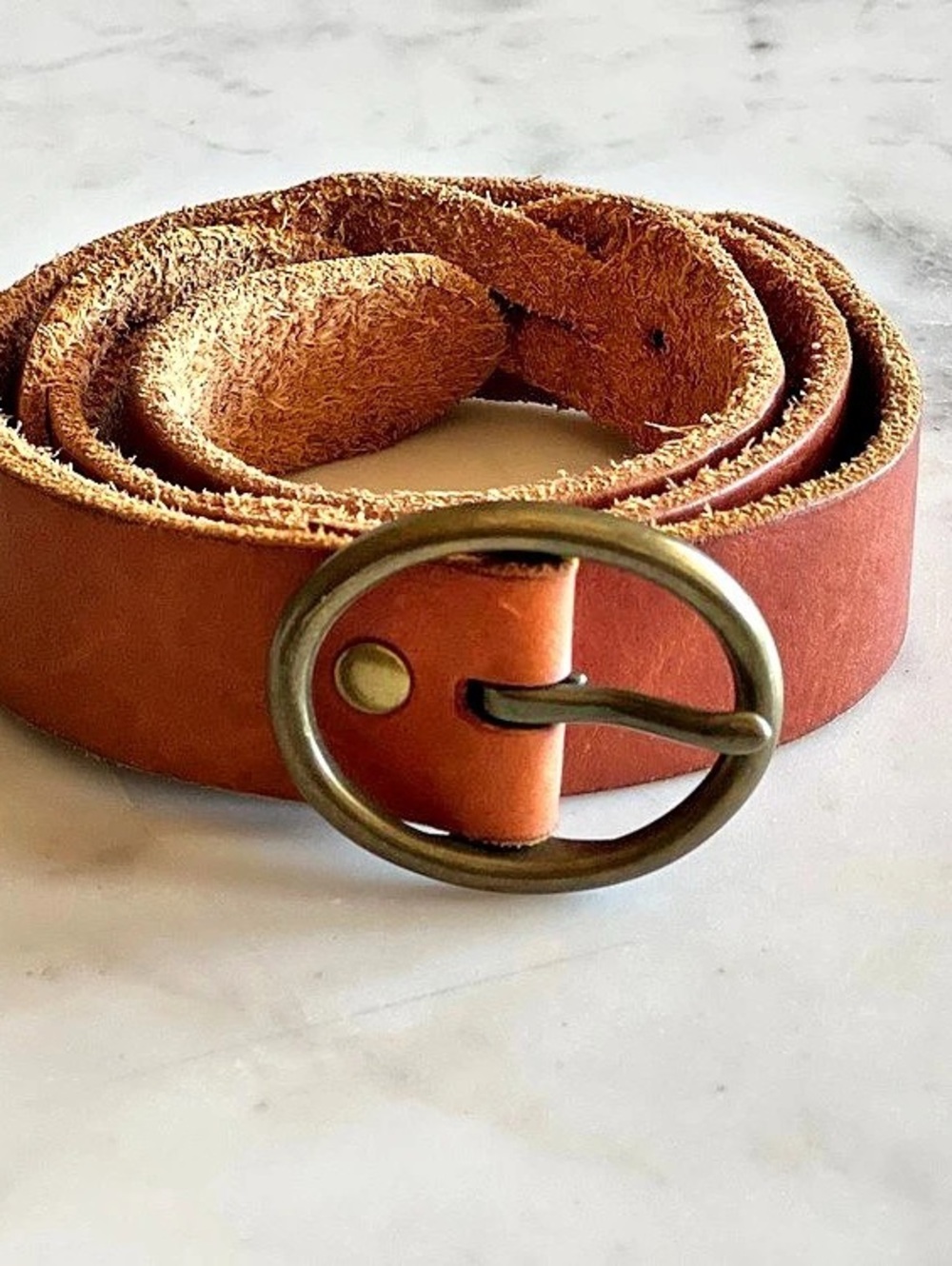Eddie Bauer Brown Genuine Leather Braided Belt Oval Brass Buckle Size Small